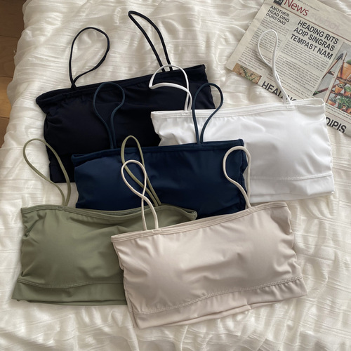 Summer ice silk small breasts gathered small straps tube top no wire bra fixed cup beautiful back underwear anti-exposure wrapped chest