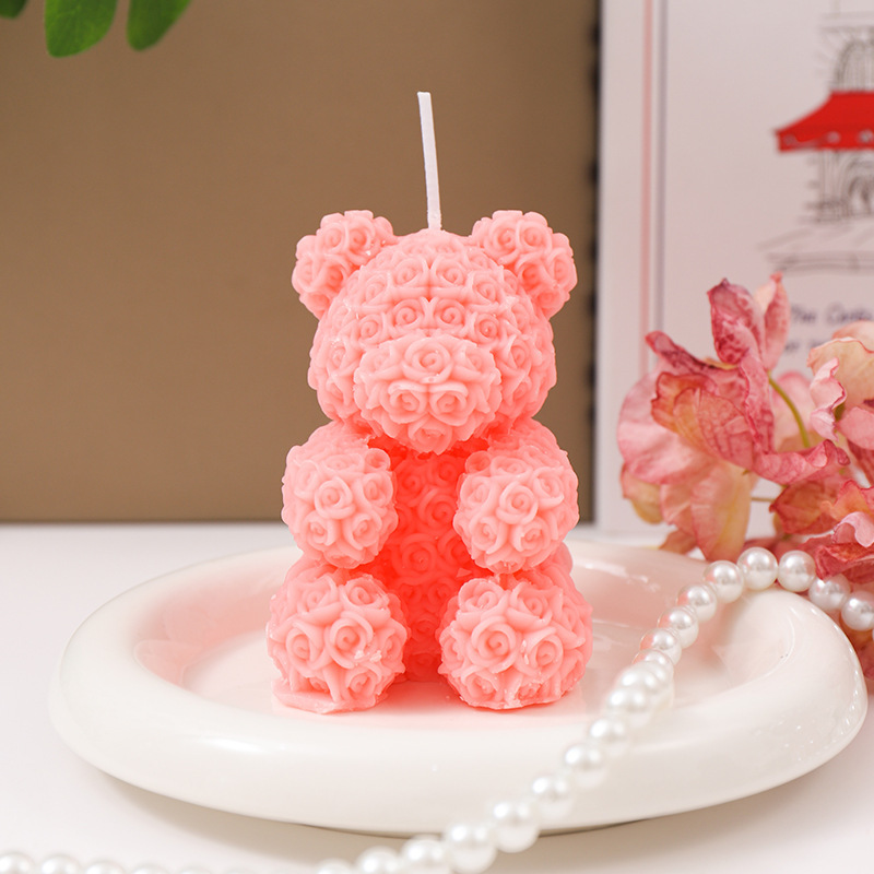 クリエイティブかわいいクマの香りのキャンドル手作り DIY ローズベアキャンドルカップル記念日ギフトお土産ギフト|undefined