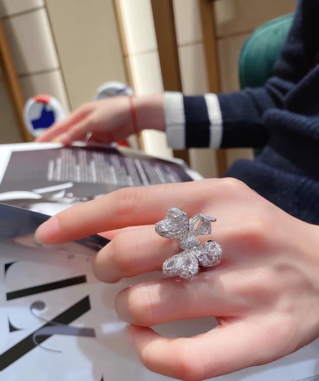 Fashion Bow Knot Copper Inlay Artificial Gemstones Rings Necklace