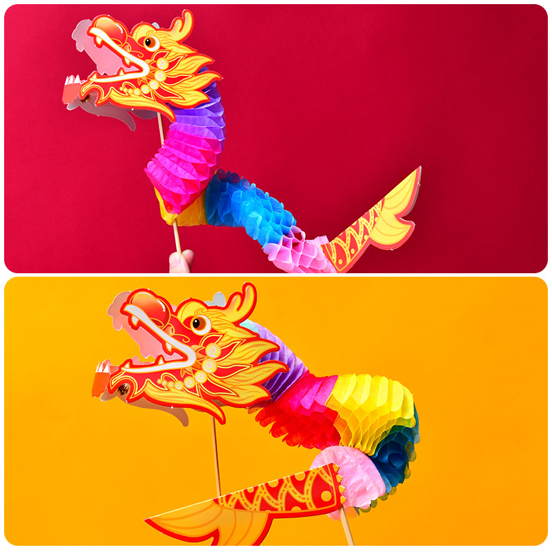 Danza del Dragón de los niños hecho a mano bricolaje paquete de material de producción jardín de infantes creativo Dragón año mascota papel dragón Juguete de estilo chino