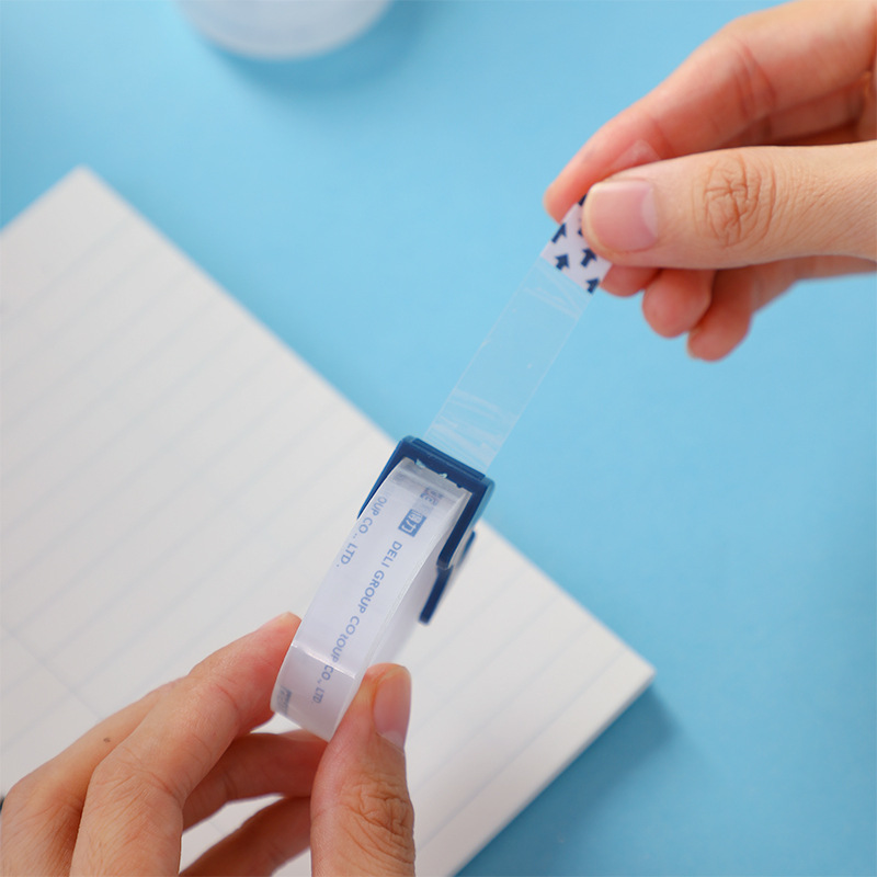 Deli 30122 cinta pequeña transparente 12mm estudiante mano lágrima cinta adhesiva cinta traje con cortador