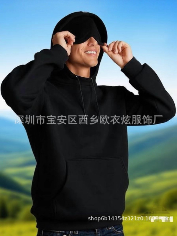 2025亚马逊欧美秋冬新款内置眼罩连帽衫纯色套头长袖卫衣|undefined