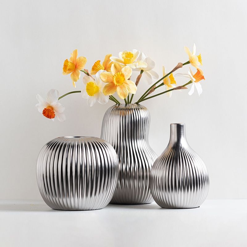 Nordic ins luz galvanoplastia de lujo florero de cerámica de plata decoración hogar sala de estar flor seca arreglo de flores mesa de comedor decoración suave
