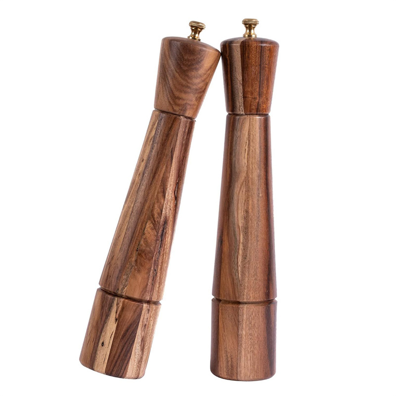 10 pulgadas de Acacia madera molino de pimienta manual de espesor ajustable molinillo de pimienta cocina condimento botella molinillo