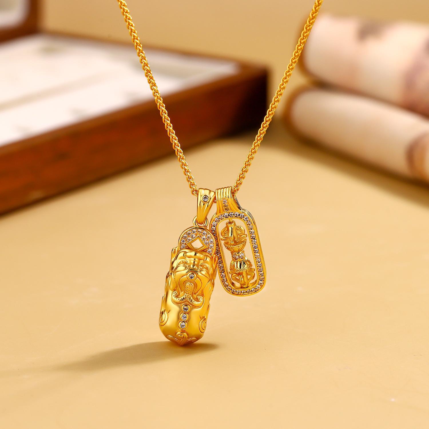 women‘s vajra pendant necklace fashionable new chinese ancient style alluvial gold design high sense 2024 twin clavicle chain