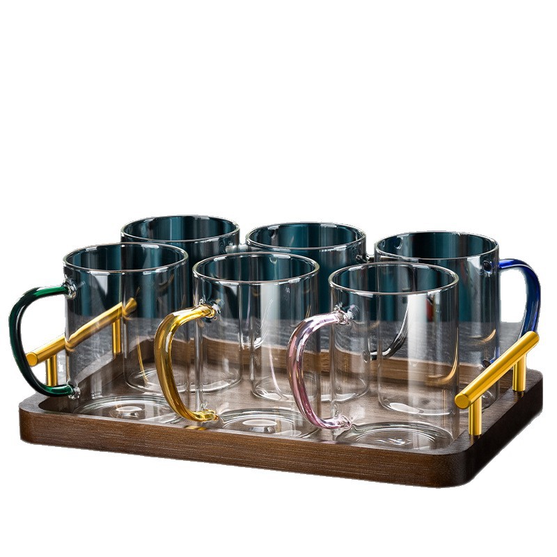 Taza de vidrio de alta sensación resistente al calor simple taza de leche taza de agua para beber taza de té verde sala de estar hogar set de agua