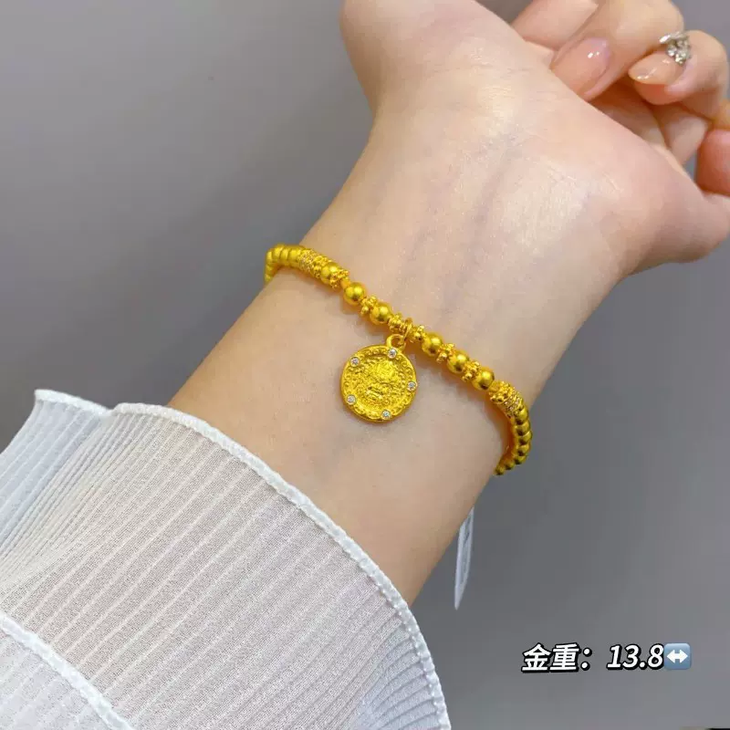 水贝展厅古法金手串国风系列黄财神手串足金999黄金手饰送礼正品