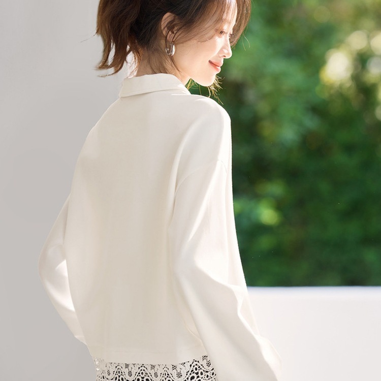 轻生活透气翻领卫衣2025季新款蕾丝拼接百搭通勤上衣女|undefined