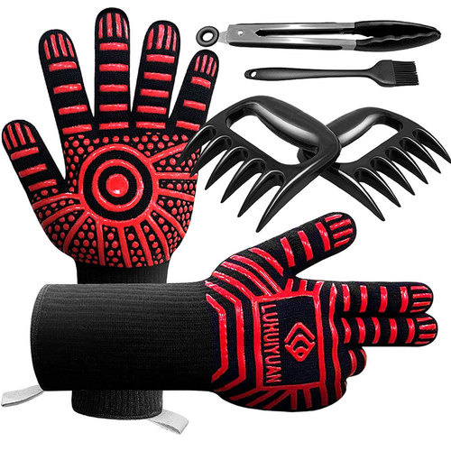 Amazon high-temperature resistant 500-800 degree silicone gloves, fireproof BBQ insulation oven aramid barbecue gloves