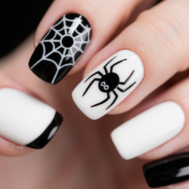 Cross-Border Best-Selling Nail Art Halloween Spider Pattern French Medium European Square Wearable Nail Patch Wholesale Cross-Border Best-Selling Nail Art Halloween Spider Pattern French Medium European Square Wearable Nail Patch Wholesale