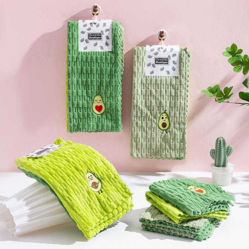 アボカドスクエアタオル、ノンスティックオイルキッチンクリーニングタオル、吸水性、糸くずの出ない刺繍ハンドタオル、厚手の食器用雑巾|undefined