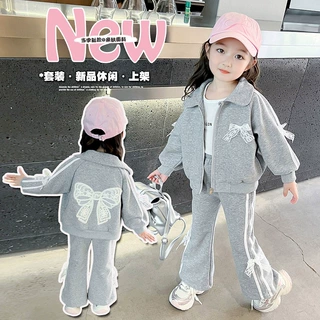 韩国女童套装春秋装2024新款儿童卫衣连帽开衫两件套秋季外套衣服