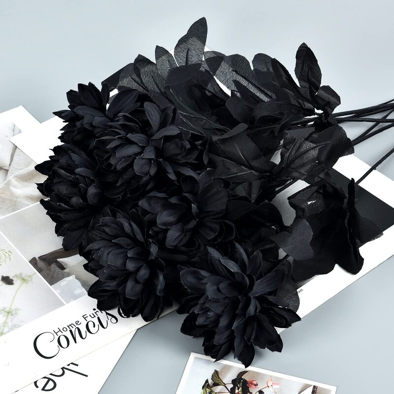 Amazon's Hot-Selling Black Simulated Dahlia Fake Silk Flower Single Sun Camellia Halloween Series Personalized Decoration Amazon's Hot-Selling Black Simulated Dahlia Fake Silk Flower Single Sun Camellia Halloween Series Personalized Decoration