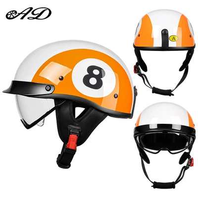 Motosiklet kaskı (dəbilqə) — Retro Motorcycle Helmets for Men - 3ca-type-orange-8-ball-transparent-mirror-m55-56-head-circumference