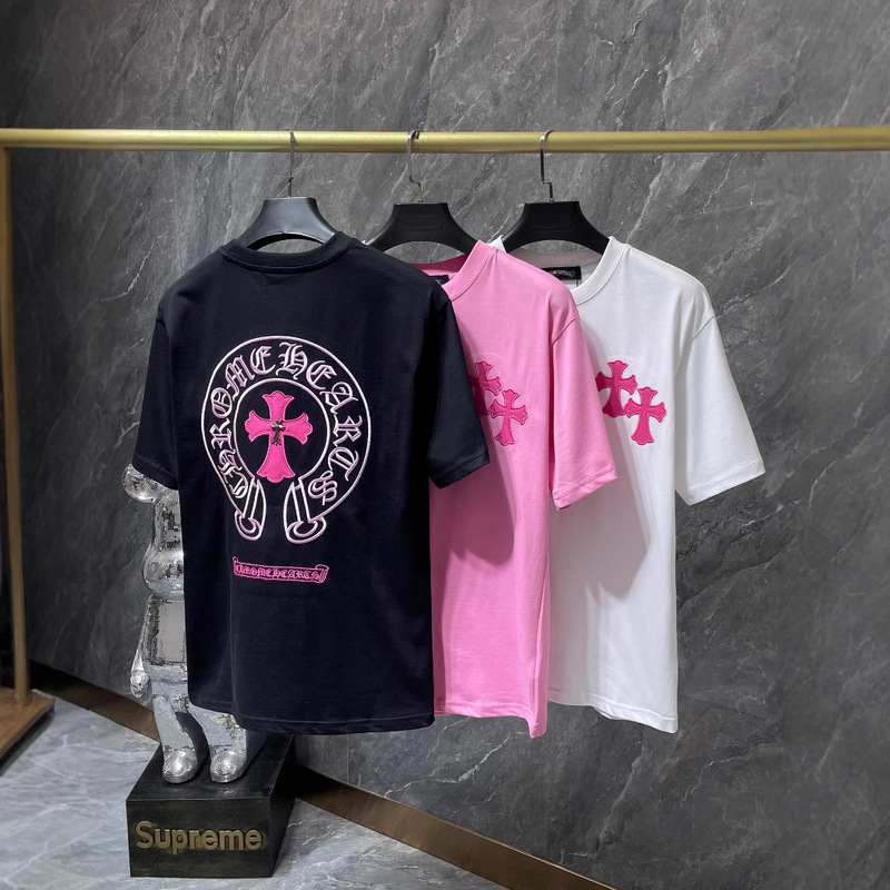 Correct Version of Chrome Hearts 24-Year Embroidered Colorfulful Classic Cross Horseshoe Leather Short-Sleeved T-Shirt