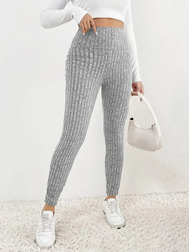 Leggings Térmicos Ajustados de Cintura Media, Color Sólido, Otoño/Invierno 2024, Estilo Europeo y Americano, Aspecto de Piernas Descubiertas, Casuales, Deportivos, para Yoga