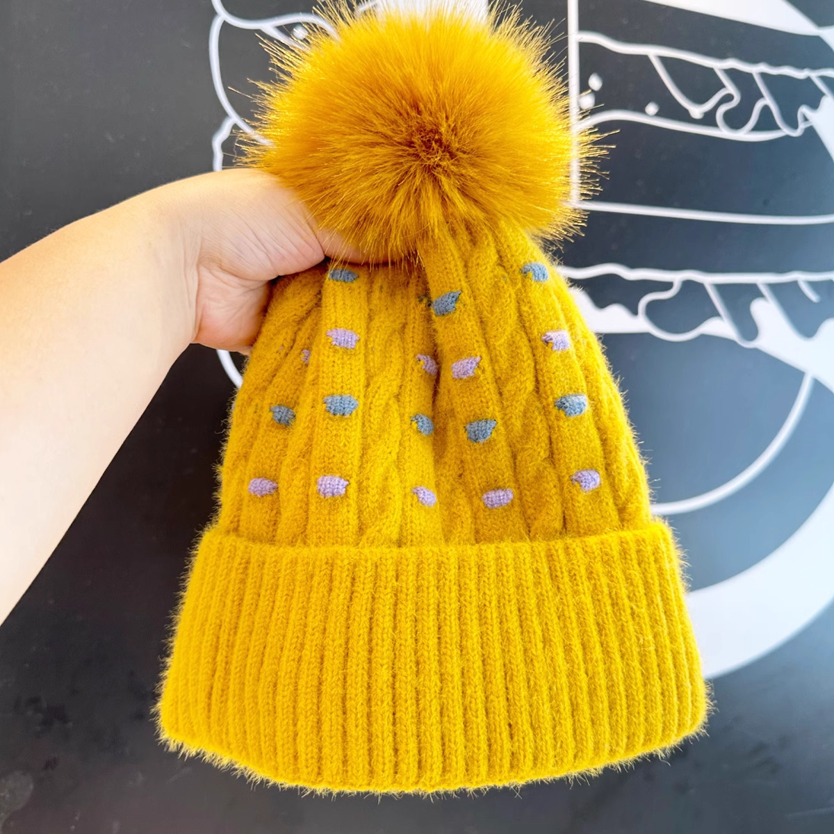 Cappello invernale da uomo e da donna in lana, caldo, spesso, con fodera in pile, alla moda, versatile, all'ingrosso, a pois, in maglia jacquard._voghion.com