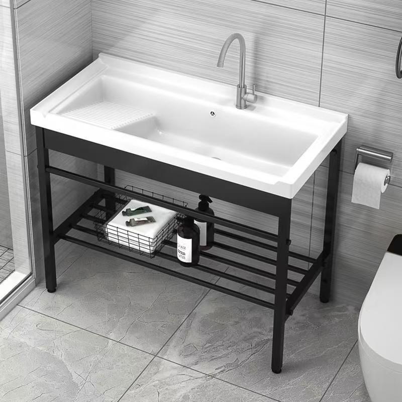Dropshipping Large Pool Floor-Standing Balcony Ceramic Washbasin Stainless Steel Bracket Washroom Washbasin