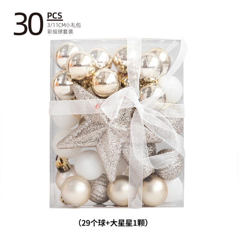 Bolas de Navidad transfronterizas 3cm30PCS árbol estrella top caja de regalo de Navidad árbol de Navidad atmósfera doméstica