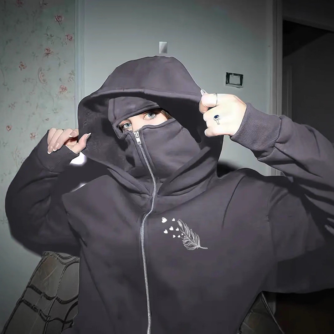Women's Clothing Unisex Autumn/Winter Ins Style Hooded Sweatshirt Zipper Fleece Lined Double Hood Couple Jacket Print_ecoleips.com