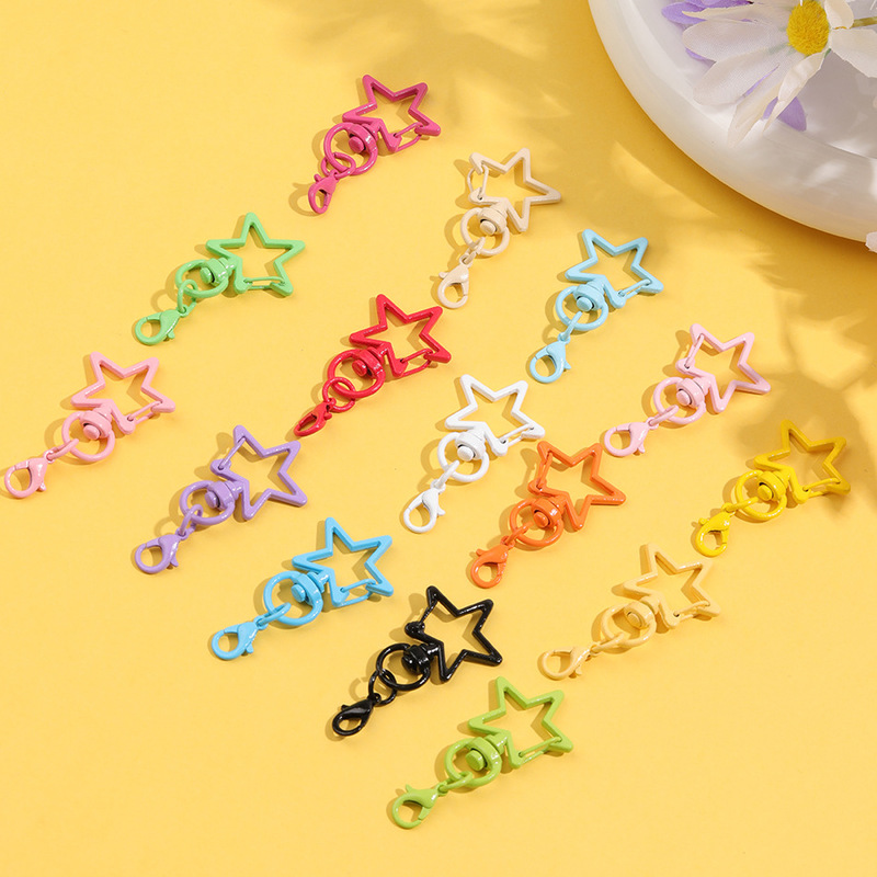Macaron-colored pentagram keychain with lobster clasp, rotatable keychain for DIY beaded plush toy bag accessory