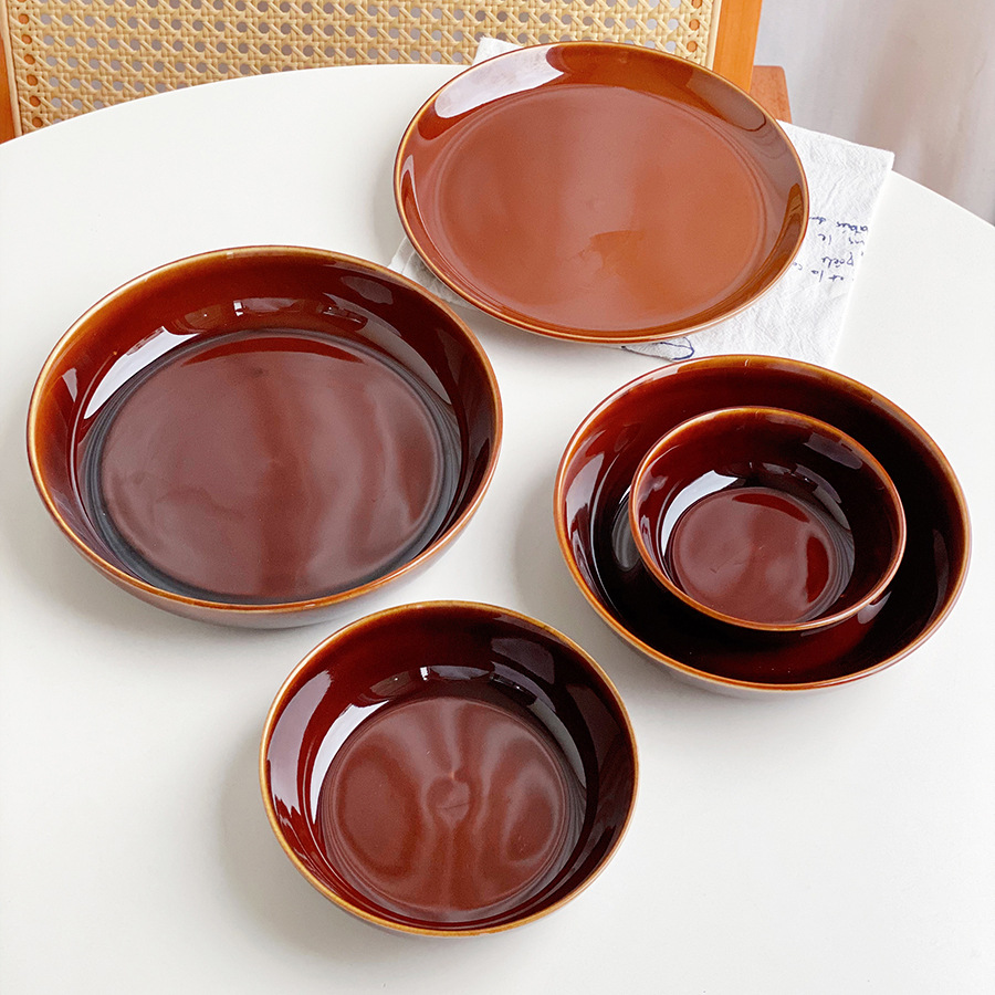 Tazón de caramelo retro japonés, plato de pastel doméstico, tazón de ensalada de taza de café, tazón de cerámica sólida, vajilla doméstica