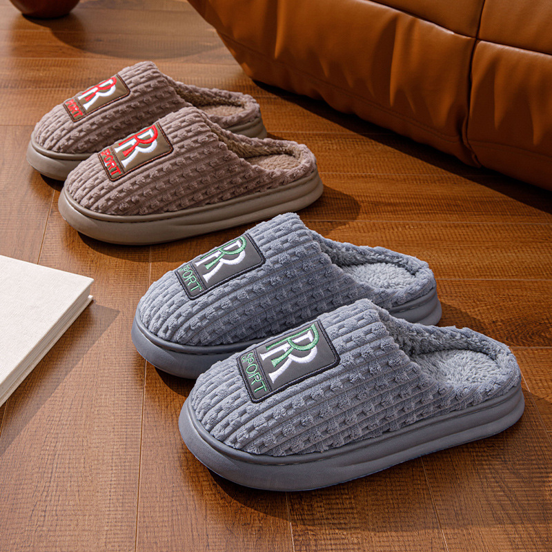 Zapatillas de algodón personalizadas con veludo engrosado para hombres de mediana edad en el hogar calentamiento grueso fábrica de zapatillas de lana al por mayor EVA