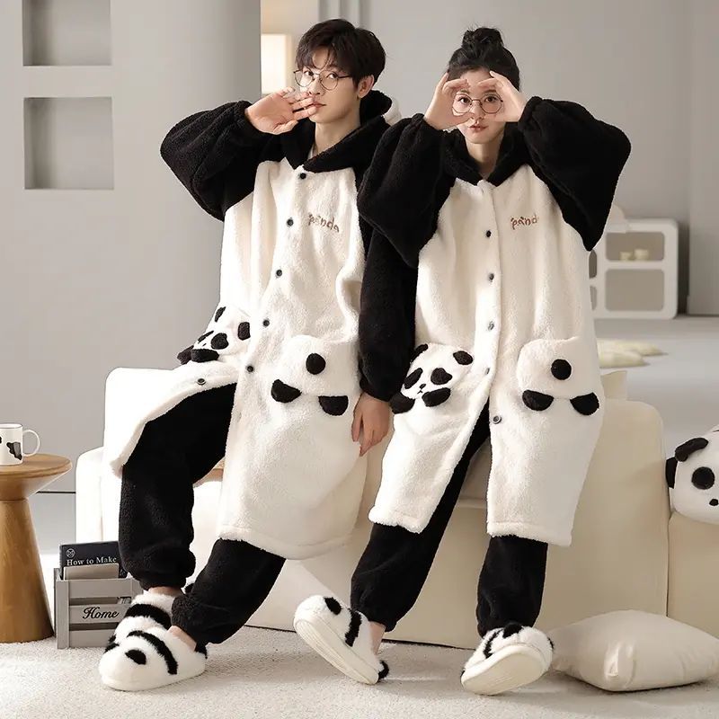 Paar Pyjamas Damen Robe Winter Korallen Fleece dick Langarm Live-Übertragung heißer Stil große Größe Cartoon Herren Home Kleidung Set_voghion.com