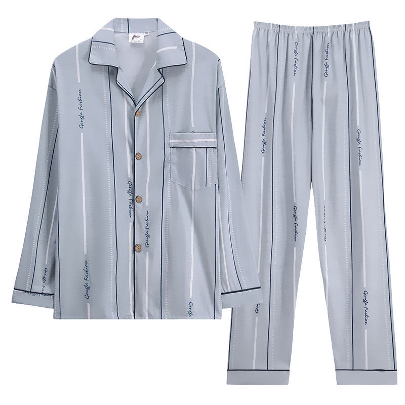 Pijamas de hombre primavera y otoño 100% algodón pantalones de manga larga cardigan verde de mediana edad ropa de hogar traje de invierno para los ancianos