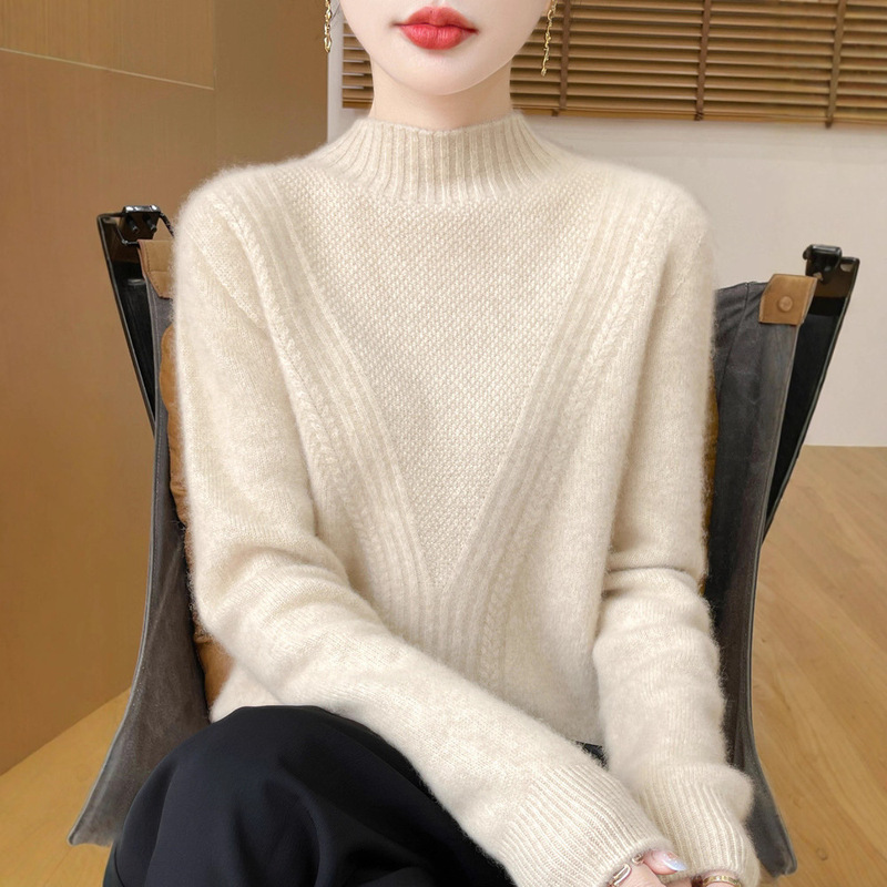 针织衫女士2025秋冬季新款套头半高领毛衣扭花时尚秋冬针织打底衫|undefined
