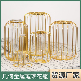 Electroplated flower stand metal transparent glass vase simple modern home floral hydroponic flower arrangement decoration vase
