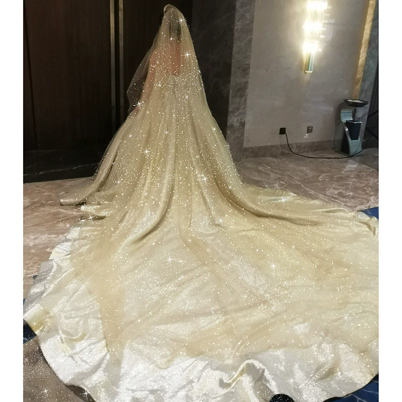 Очень длинная фата невесты, блестящая аксессуары для волос, свадебные аксессуары, оттенок шампанского