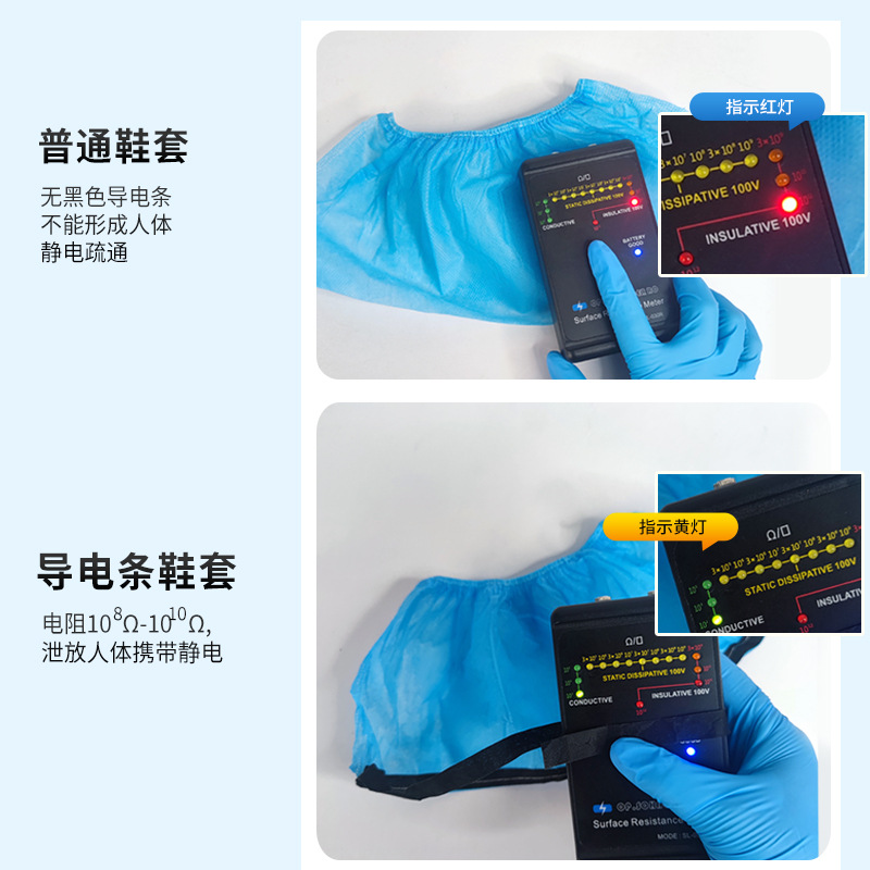 Cubierta de zapato de tira conductora antiestática Cubierta de zapato de tela no tejida desechable Cubierta de pie de protección interior libre de polvo antideslizante engrosada azul
