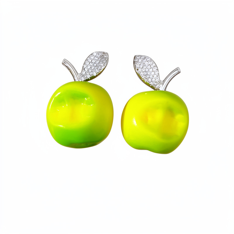 Collar de manzana de resina de zircón de doble cuentas lujoso nicho de alto nivel sensación de cadena clavícula fresca y dulce conjunto de joyería