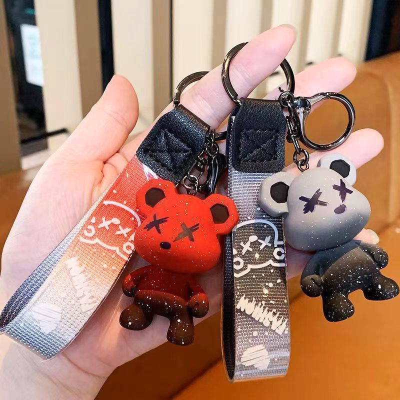 Creative Starry Sky Chameleon Bear Trendy Cool Exquisite Resin Figurine Keychain Couple Backpack Pendant_voghion.com