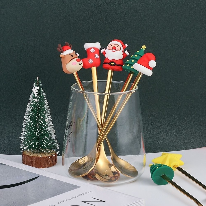 クロスボーダークリスマスステンレス鋼スプーンフォークセットクリエイティブクリスマスツリーデザートスプーンコーヒースプーンフルーツフォークギフトお土産|undefined