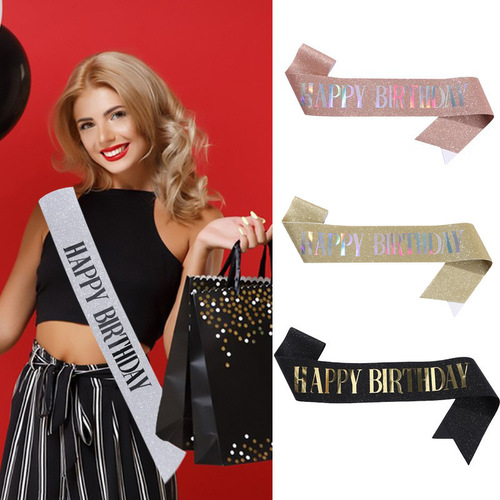European and American new party HAPPY BIRTHDAY ribbon etiquette belt glitter cloth bronzing shoulder strap birthday dress