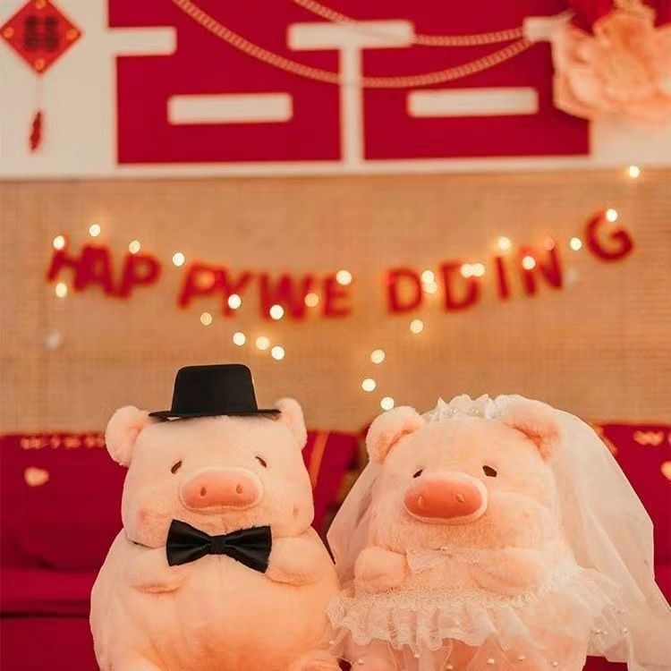 花嫁豚かわいい結婚式の部屋の装飾ウェディングギフト人形ベッド人形付き持参金ベッド人形ペア中国風|undefined