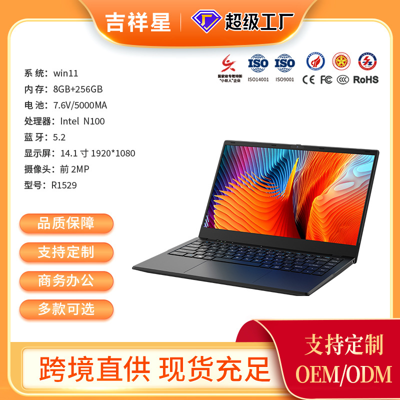 14.1inch Laptop N100 Quad-Core R1529 Gaming Laptop Office and Study Laptop Thin and Lightweight High Cost-Effectiveness