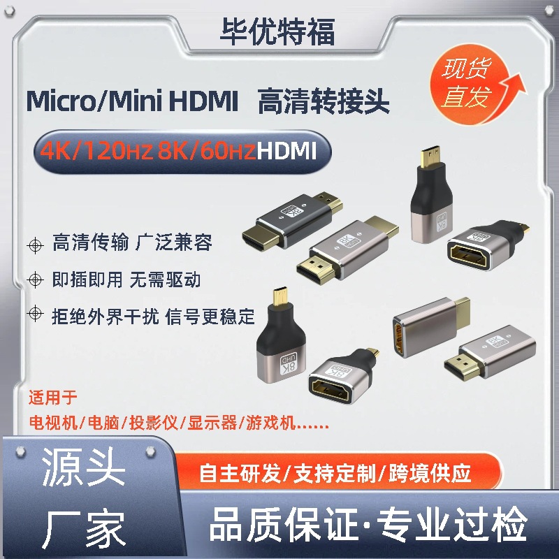 HDMI转Mini/Micro8K/60HZ高清转换头直通头转换器电脑显示器电视