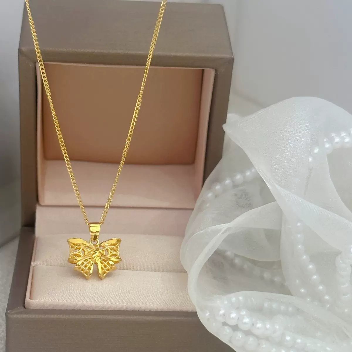 5G黄金镂空蝴蝶项链女足金999如意锁纯金项链生日礼物送女友