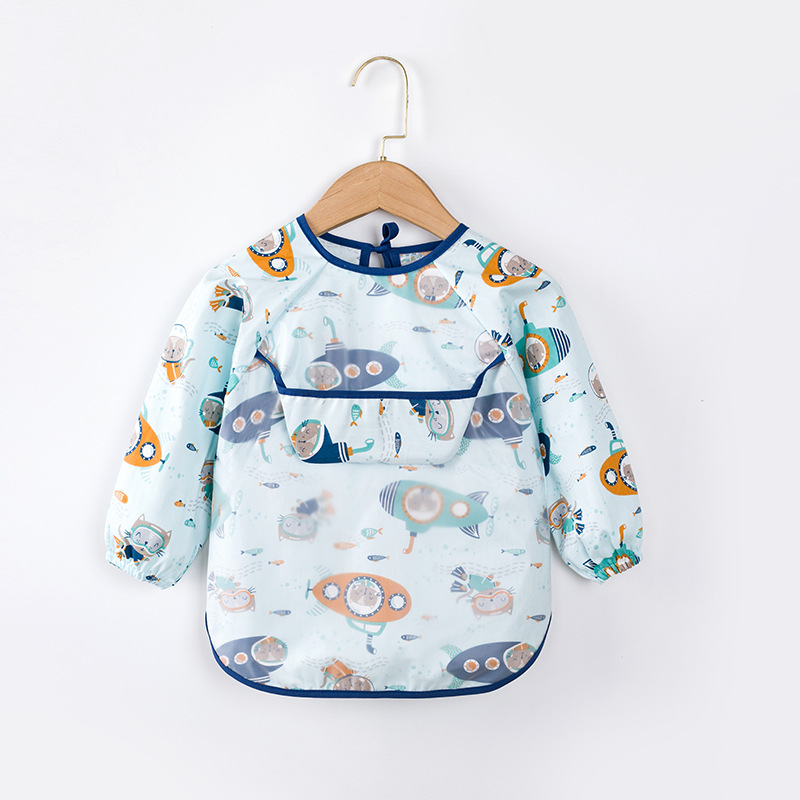 Abrigo para niños primavera y otoño impermeable de manga larga anti-vestirse bebé comiendo ropa delantal niños babero ropa protectora con babero