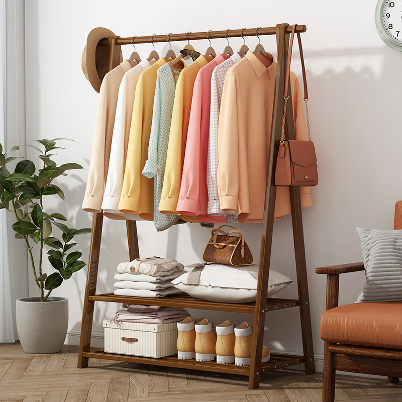 Vertical perchero piso hogar percha dormitorio sala de almacenamiento de madera maciza estante espesado plegable percha