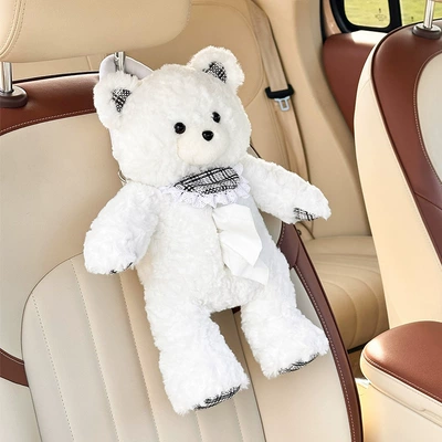 Cute Cartoon Tissue Holder, Car tissue box/set - rabbit-fur-embossed-three-dimensional-bear-tissue-box-white