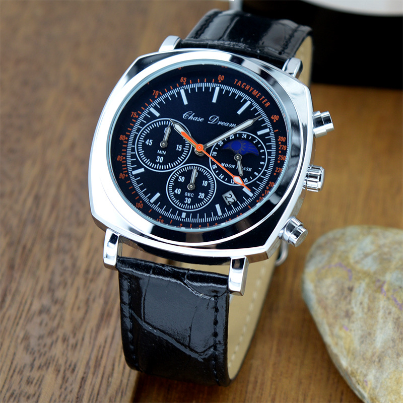 2023 neue heiße verkaufende Uhr Sonne, Mond, Sterne, Mondphasenuhr Herrenmode Gürtel Quarzuhr Business Fashion Herrenuhr_voghion.com