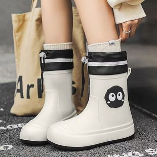 Internet Celebrity Japanese Style Rain Boots for Women, Adult Students, Mid-Tube Drawstring Outer Wear Waterproof Rain Boots, Family and Older Children's Non-Slip Water Shoes