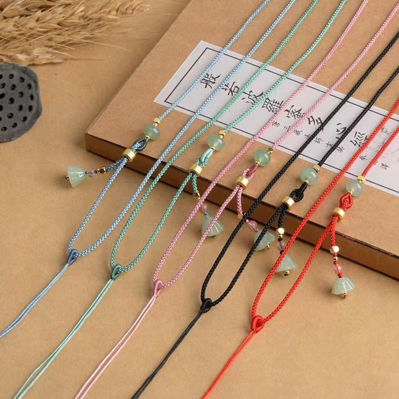 Ручная работа, тонкий подвесной шнур, DIY ожерелье из нефрита и агата, подвеска из нефрита, подвесной шнур, подвеска в форме лотоса, шейный ремешок