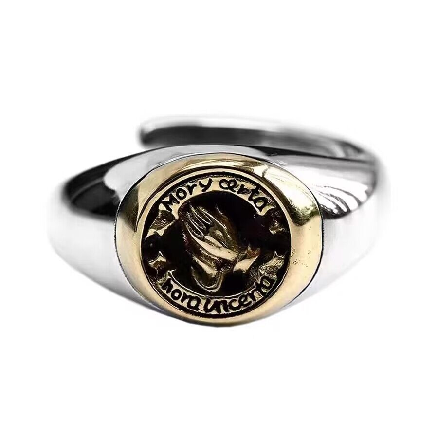 Brand trend retro copper creative fashionable ring with letters