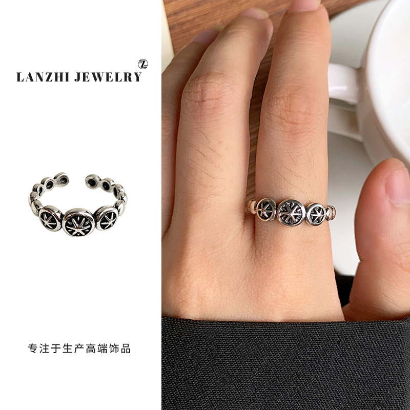 Anillo Abierto de Estilo Hip Hop 925 de Plata Gruesa Cubierta de Cobre Blanco