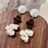 Wooden earrings pearl, silver 925 sample